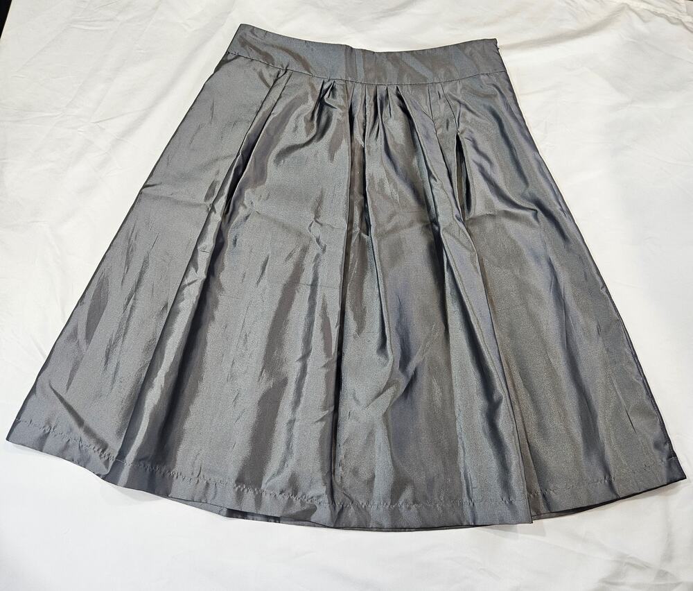 Worthington Silver Gray Metallic Pleated Skirt Size 14 Y2K Midi